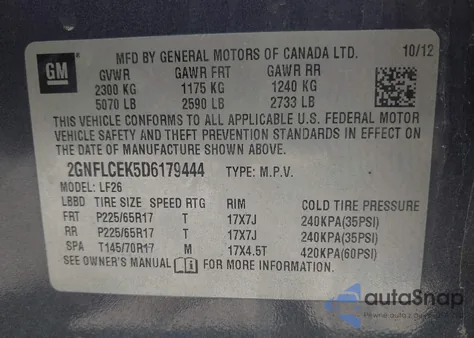 2013 Chevrolet Equinox Ls z USA, uszkodzony, nr VIN 2GNFLCEK5D6179444